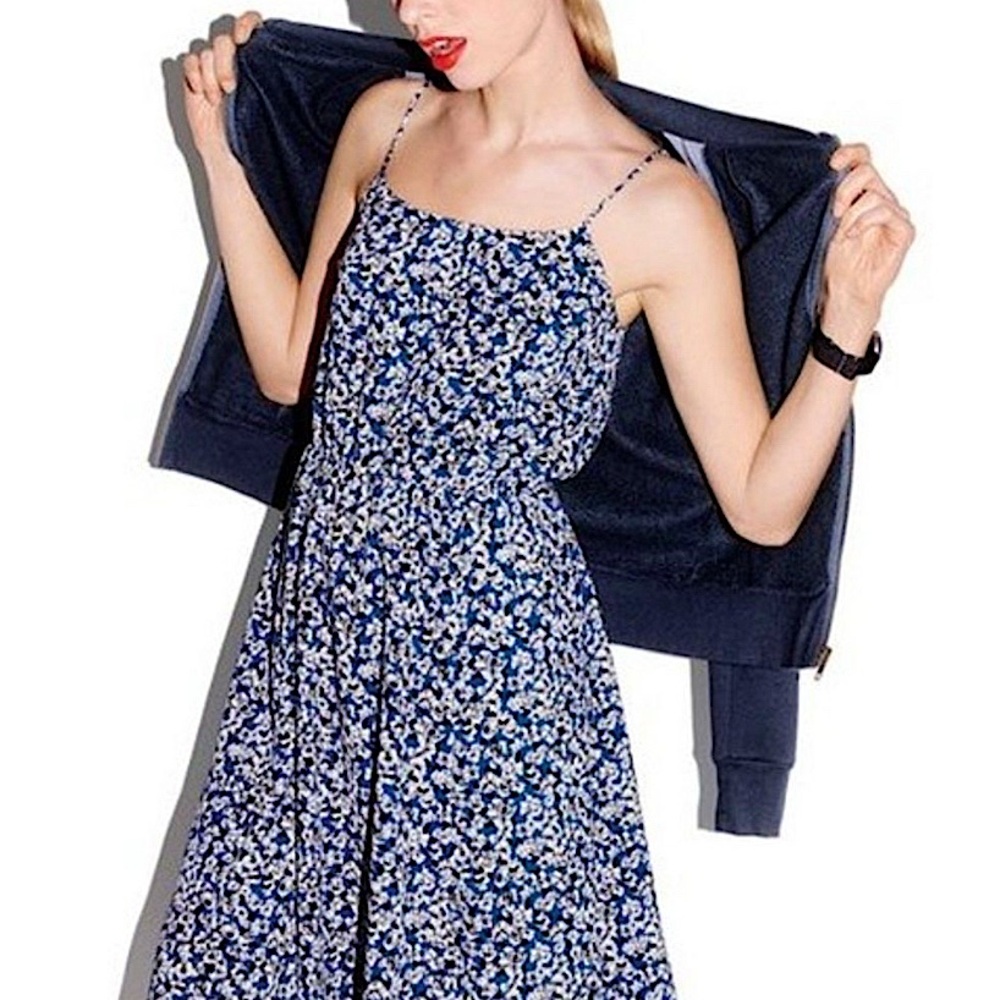 J. Crew Navy Floral Spaghetti Strap Swing Dress, size 0